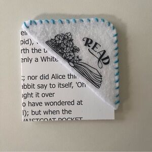 White Felt Bookmark with Blue Stitching